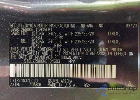 2021 Toyota Highlander Xse z USA, uszkodzony, nr VIN 5TDLZRBH0MS101603